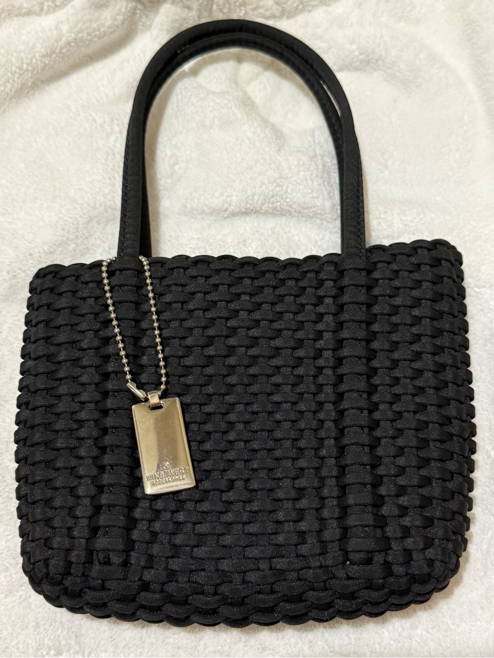 Nine West Mini Woven Black Women's Tote Bag with Silver Tag